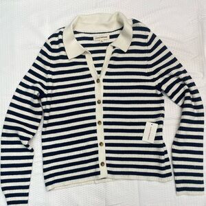 NWT Lucky Brand Navy and Cream Striped Long Sleeve Cardigan Size XL